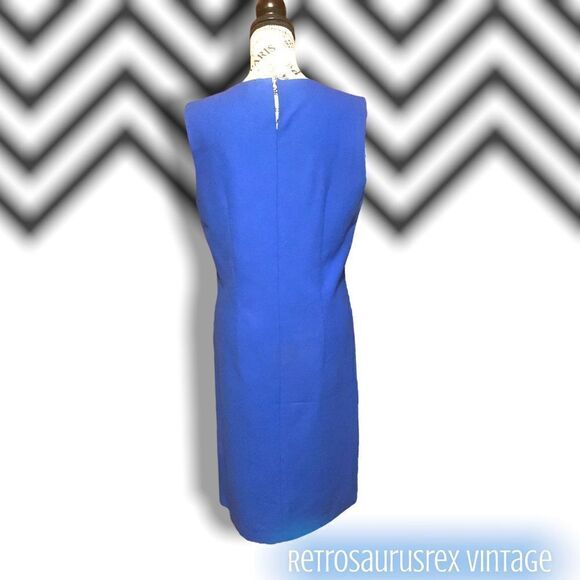VINTAGE 1960’s Twee Rockabilly Blue Wool Secretary Pencil Dress, large - Picture 3 of 7